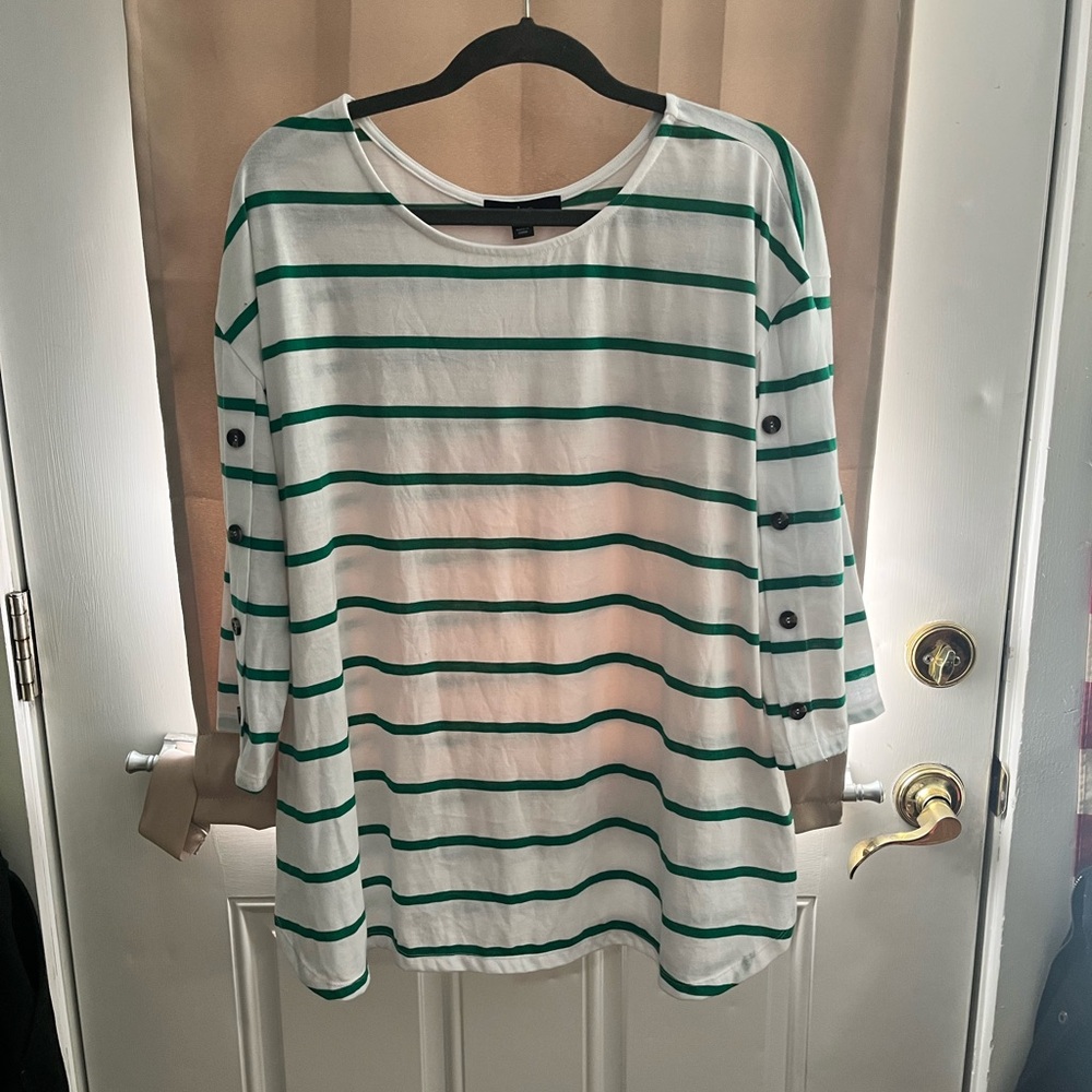 Striped Green and White Women's Top